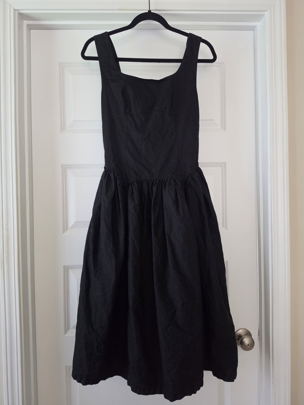 Classic Black A-Line Midi Dress with Square Neck